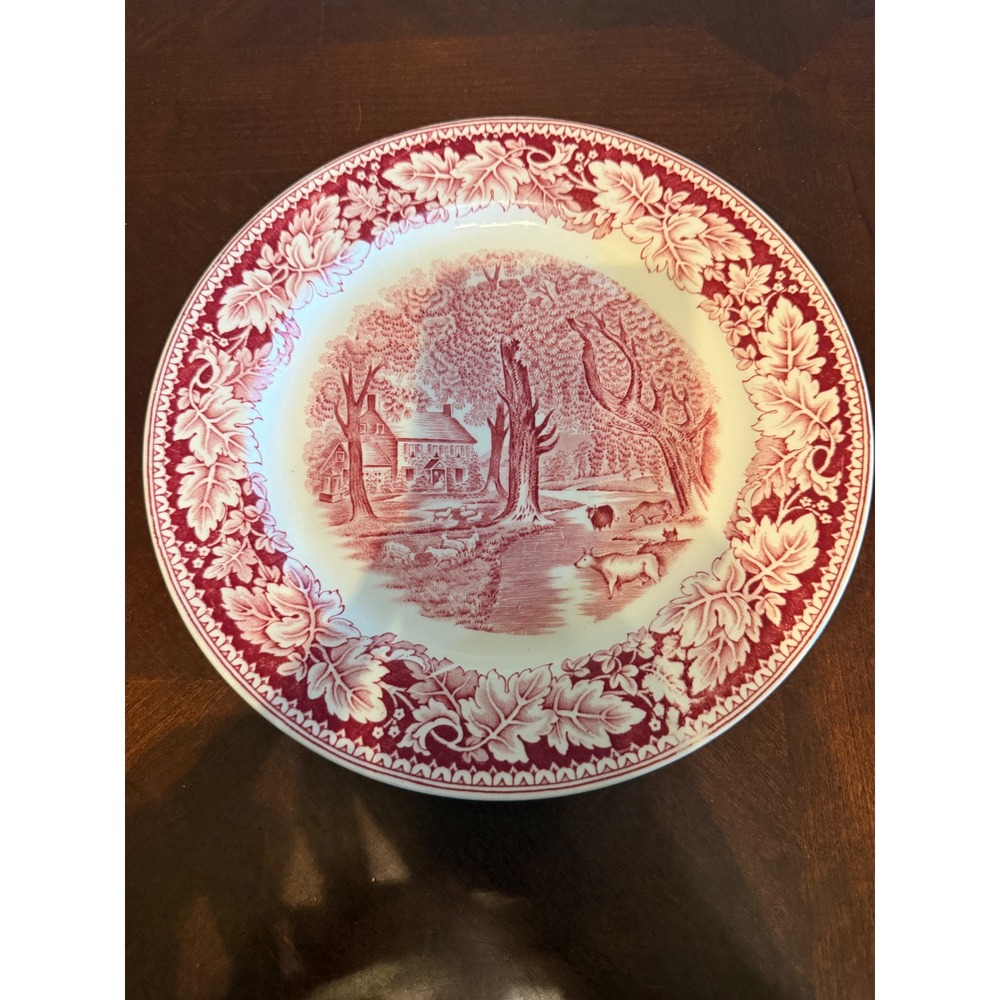 Homer Laughlin Currier & Ives Home Sweet Home Red Transferware Dinner Plate